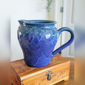 09' Blue And Green Studio Pottery Pitcher